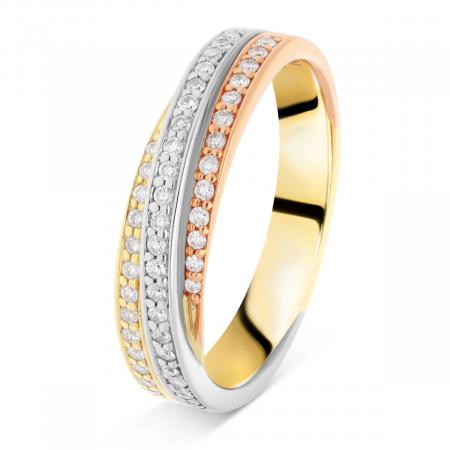 Alliance diamants demi tour Or jaune blanc rouge Entrelacé ors grain