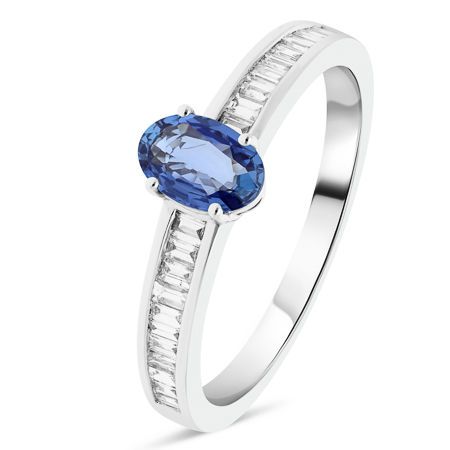 Bague de fiancailles en or blanc ornee d un saphir Maison de l Alliance